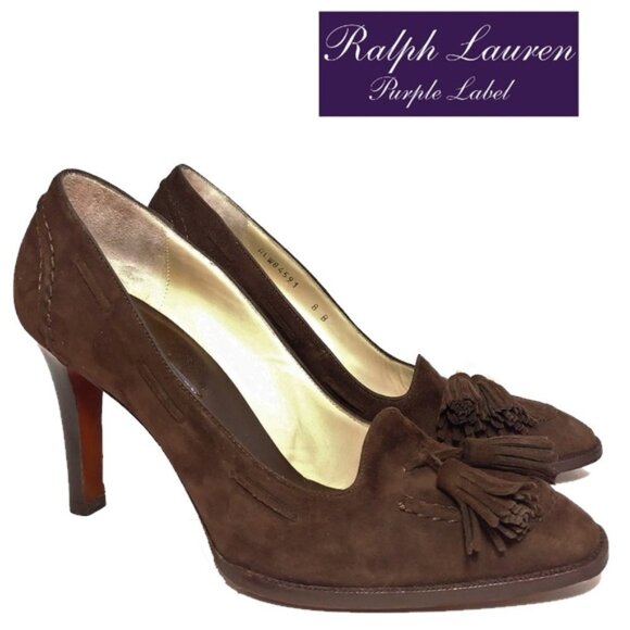 Ralph Lauren Purple Label Dark Brown Tassel Heels - Picture 1 of 8